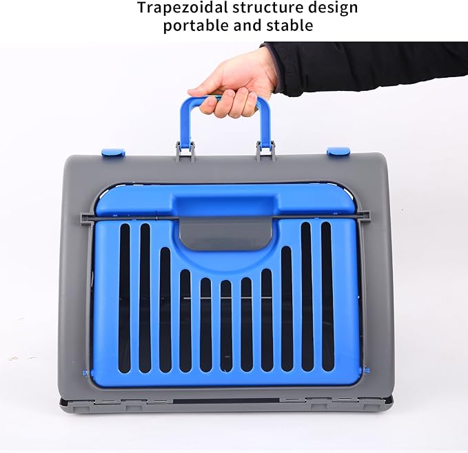 Foldable Travel Cat Carrier, Small Cat Carrier Hard Up to 25lbs, 18" Lx14.5 Wx14 H Front Open Type Plastic Cat Carriers, Blue