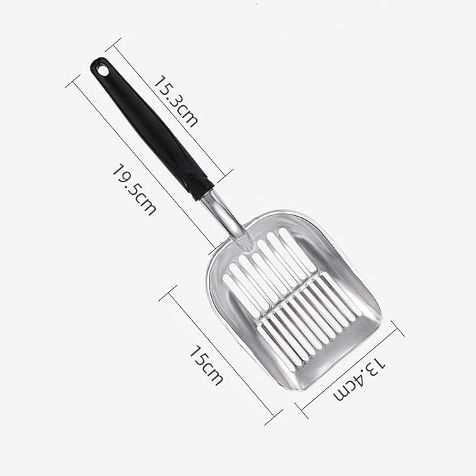 Cat Litter Scoop, Aluminum Alloy Sifter, Kitty Metal Scooper, Deep Shovel, Long Handle, Poop Sifting, Kitten Pooper Lifter, Durable, Heavy Duty, for Litter Box (Big-Black)