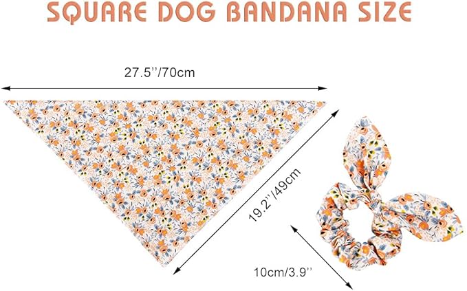 E-Clover Dog Bandanas & Matching Scrunchie Set Cute Flower Dog Scarf Bibs Girl Pet Bandana with Bow Tie for Medium Large Dogs Owner Mom Spring