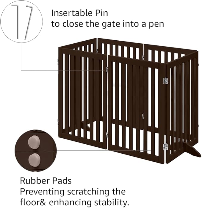 unipaws 120" Extra Wide Pet Gate, Free Standing Dog Gate for Doorways, Stairs, Foldable Gate & Room Divider, Wooden Puppy Playpen, Expandable Barrier for The House, Indoor Use (36" H, Espresso)