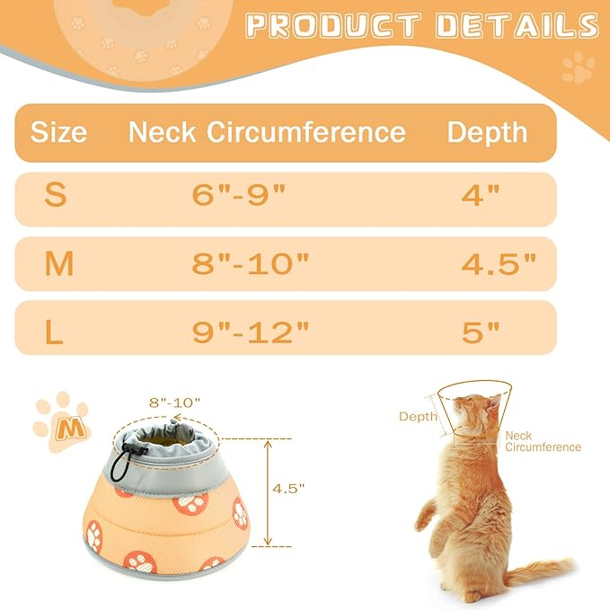Cat Cone Collar Soft Elizabethan Collar for Surgery Recovery - Adjustable for Small and Large Cats Kittens to Stop Licking
