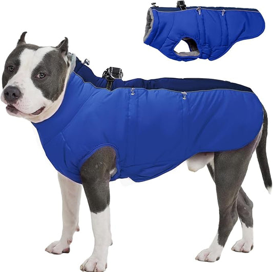 Dog Coat Dog Winter Jacke- XX Large, Warm Zip Up Snowsuit Dog Harness Vest Reflective Water-Resistant Dog Coat Dog Snow Jacket for Large Dogs Border Collie, Pit Bull, Royal-Blue
