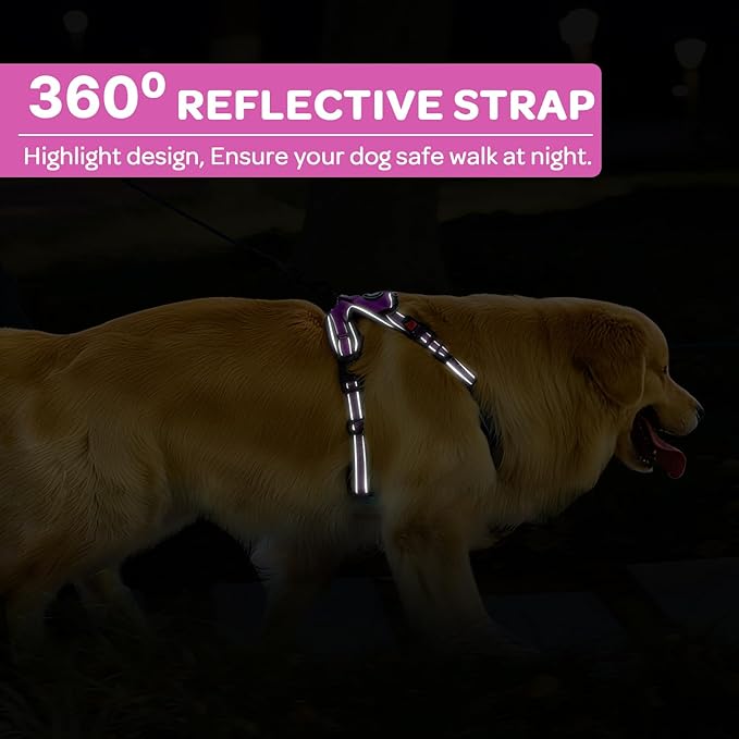 FURRYFECTION Dog Harness | No Pull Dog Harness | Reflective Oxford | Padded Handle | 4 Adjustable Straps | 2 Leash Clips | No Choke Pet Vest Harness for Small Medium Large Dogs | Rose | L