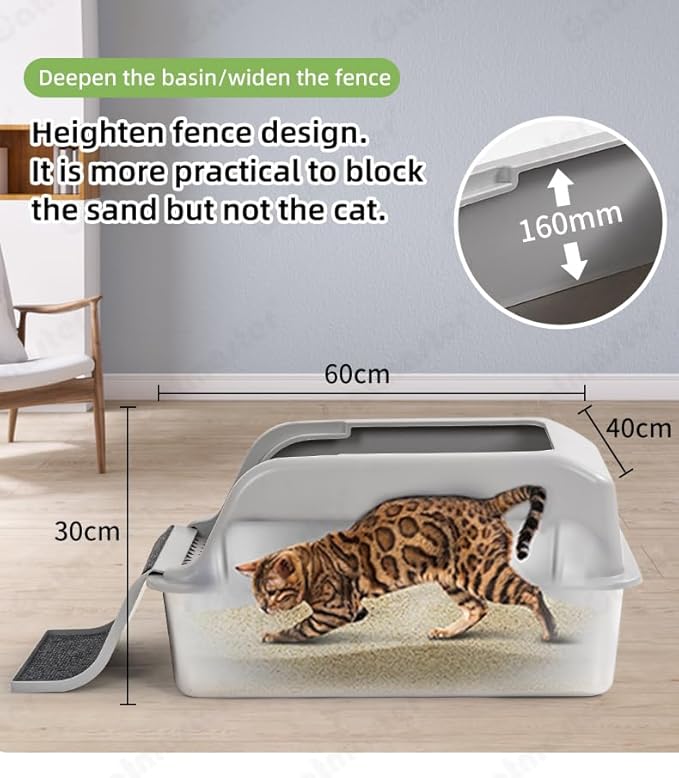 Stainless Steel Litter Box with Lid, 24"x16"x12" Extra Large Metal Litter Box with Ladder, Anti-Urine Leakage Cat Litterbox with High Sides, No Absorbs Odors, Non-Stick