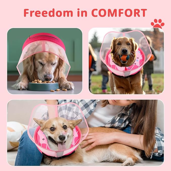 Soft Dog Cone Collar, Inflatable Donut Cones Alternative After Surgery for Large/Medium/Small Dogs to Stop Licking, Elizabethan Neck Ecollars of Shame with Anti-Lick Shield, XL Comfy Pillow Recovery