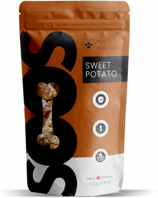 SOOS Natural Sweet Potato Treats for Dogs & Cats - High Moisture, Grain Free, Vitamin Minerals, Fiber, Healthy Training Treats - 113g