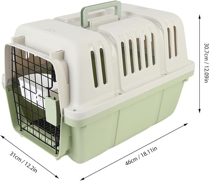 Plastic Dog Crate, Airline Approved Hard Shell Dog Kennel with Handle for Home and Travel, Large Space Portable Breathable Pet Travel Carrier for Outings and Activities (Green)