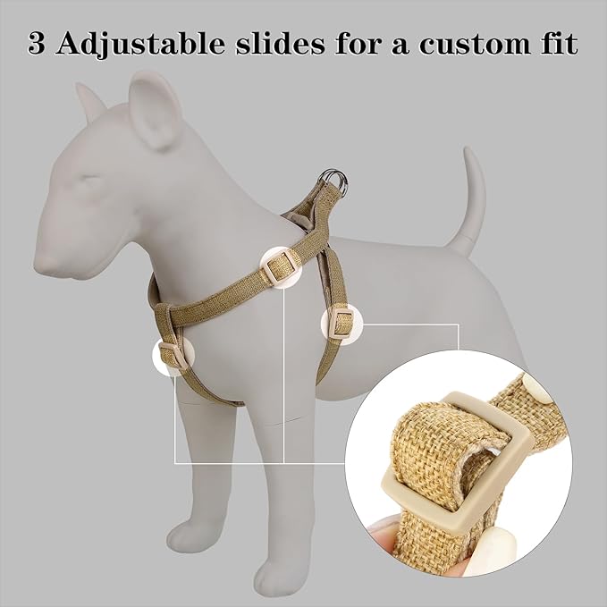 Plutus Pet Cotton Hemp Step in Dog Harness, Sustainable, Lightweight and Escape-Proof, Quick Fit Dog Harness for Puppy Small Medium and Large Dogs, Khaki, S