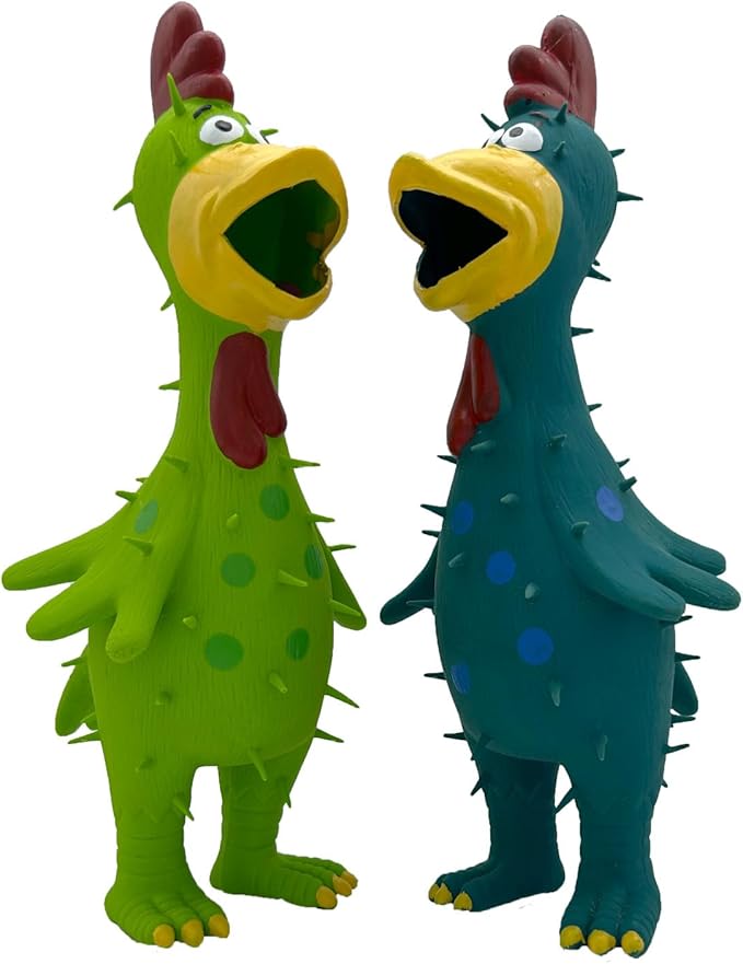 2 Pack 10 Inch Latex Polka dot Burr Chicken Dog Toys That Oinks for Medium Large Dogs