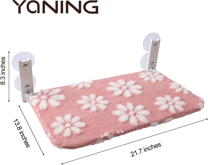 Cat Window Perch, Foldable Cat Window Hammock with Cute 3D Textured Flower Cover and Strong Suction Cups, Cordless Window Seat Bed for Indoor Cats (Pink, Large)