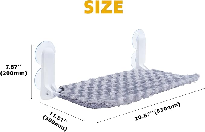 Cat Window Perch, Cordless Foldable Cat Hammock Bed with 4 Suction Cups, Embeded Machine Washable Bed for Indoor Cats, Strong Metal Frame Holds 40lbs (Grey, Two Pieces)