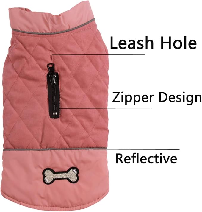 Reversible Dog Coats for Small Dogs Waterproof Warm Puppy Jacket for Cold Winter,Pink S