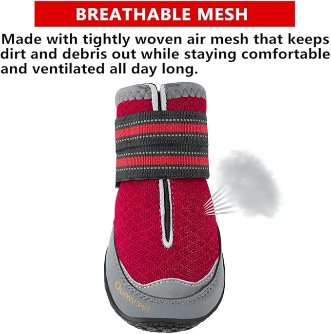 QUMY 2PCS Dog Boots for Large Dogs, Medium Dog Shoes & Paw Protectors for Hot Pavement, Summer Heat Protection, Mesh Breathable Nonslip Dog Booties for Hardfloors, Walking Running Hiking Red Size 2