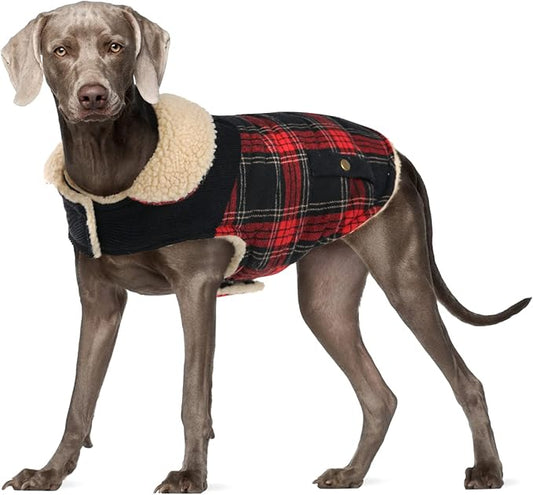 Winter Coat for Small and Medium Dogs, Puppy Plaid Jacket, Cotton Coat for Cold Weather, Windproof Warm Dog Garments, Pet Thickened Outfits Indoor Outdoor, Red L