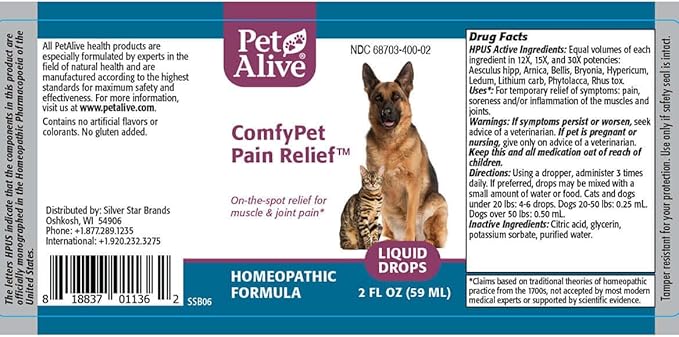 PetAlive ComfyPet Pain Relief for Dogs & Cats – Natural Homeopathic Supplement for Pet Joint & Mobility Support – 2 fl oz Drops – Made in USA