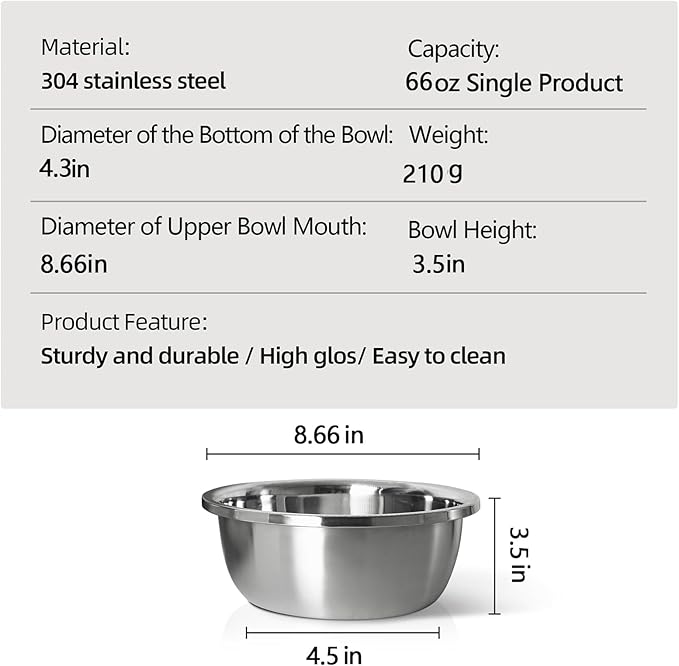 Stainless Steel Large Dog Food Bowl, 66 oz (10cup) Large Capacity Dog Water Bowl, Heavy Duty, BPA Free for Medium Dogs (2 pcs)