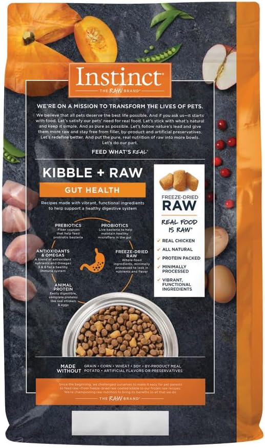 Instinct Raw Boost Gut Health, Natural Dry Dog Food with Freeze Dried Pieces, Grain Free Recipe - Real Chicken, 18 lb. Bag