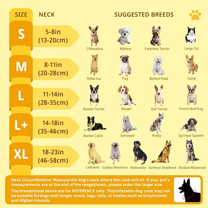Soft Dog Cone Collar, Inflatable Donut Cones Alternative After Surgery with Anti-Lick Shield, for Large/Medium/Small Dogs to Stop Licking, Elizabethan Neck Ecollars of Shame, Comfy Pillow E Recovery
