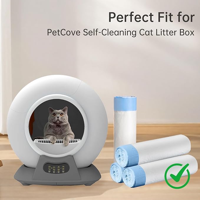60 Count Self Cleaning Cat Litter Box Bags Compatible with PetCove, Kitty Liners Poop Bags & Waste Bags for Automatic Cat Litter Box, Ultimate Odor Control, Leak Proof