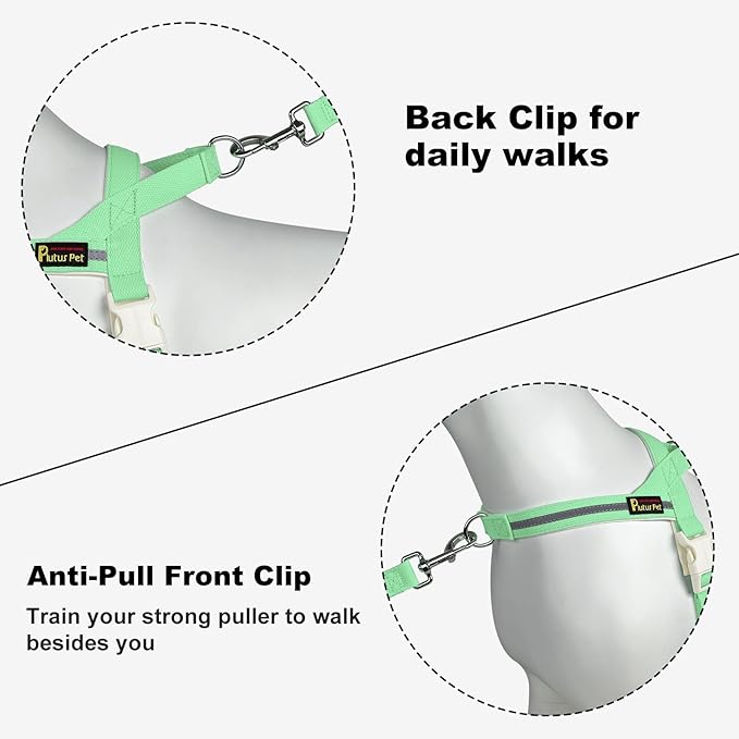 Plutus Pet Cotton Dog Harness and Leash Set, Reflective and Soft Padded, Quick Fit Vest Harness, for Small, Medium and Large Dogs, Light Green, XS