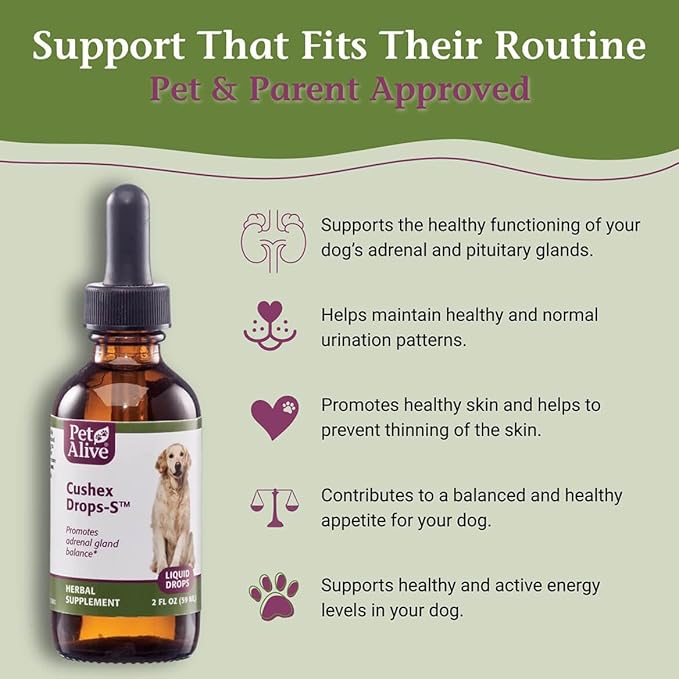 PetAlive Cushex Drops-S, Adrenal Gland Balance Herbal Pet Supplement, 2fl oz., 59ML