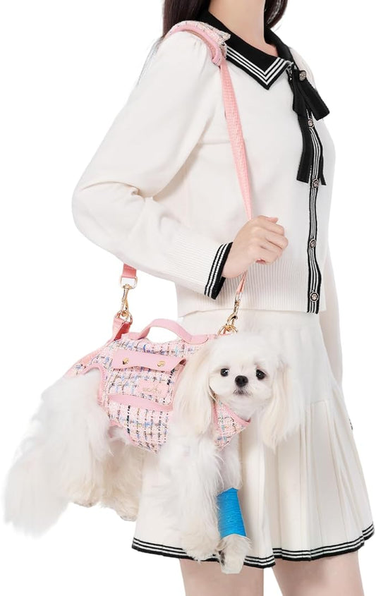 Dog Lift Harness Dog Carrier Dog VES Harness Adjustable Dog Leash with Small Puppy Treat Bag（Pink,XS）