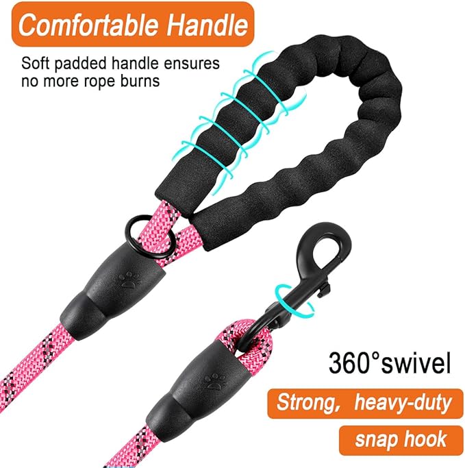 BARKBAY Dog Leashes for Large Dogs Heavy Duty Dog Leash 4/5/6 FT with Comfortable Padded Handle and Highly Reflective Threads for Medium Large Dogs Walking Training Running (5FT-1/2'',Pink)