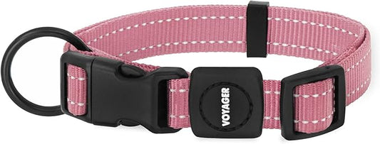 Best Pet Supplies Reflective Dog Collar with Adjustable Length, Heavy-Duty Buckle, and Strong Leash D-Ring, Training, Walking, Jogging Accessory for Small, Medium, and Large Breeds - Pink, M