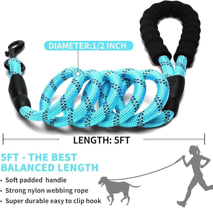COOYOO Dog Leash 6 FT Heavy Duty - Comfortable Padded Handle - 1/2 inch Reflective Dog Leash for Medium Large Dogs with Poo Bag Dispenser