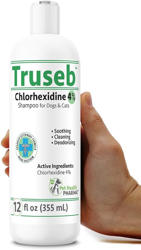 Truseb Topical Chlorhexidine 4% Shampoo for Dogs, Cats & Horses (12 oz)- with Aloe for Cleansing (Chlorhexidine 4% Shampoo, 12 oz)