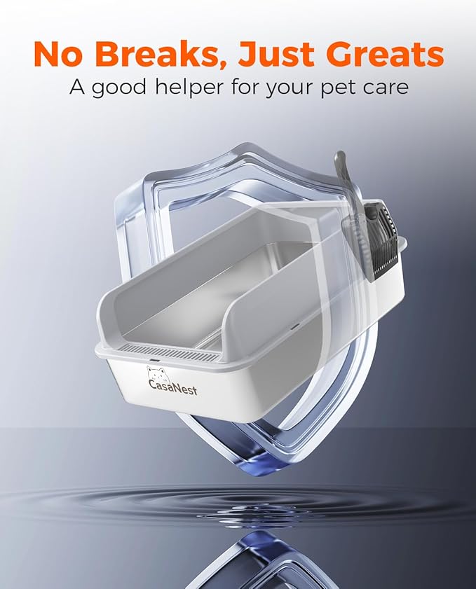 XXXL Stainless Steel Cat Litter Box with Lid 28.1''×20.5'' × 10.1” Extra Large Metal Cat Litter Box for Big, Multi Cats, Anti-Leakage & Non-Stick Metal Pan, Easy to Clean, Durable (Light Grey