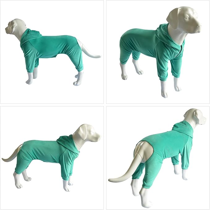 Dog Pajamas Pet Jumpsuits PJS for All Seasons, Velvet Dog Hoodies 4 Legs Four Feet Dog Onesies Stylish PJS Puppy Costume Cotton Liner Warm Pet Clothes for Small Medium Large Dogs Turquoise XS