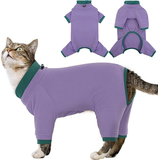 Sticky Cat Clothes Stretchy, Sphynx Hairless Sweater & Pajamas for Cats only, Soft Cat Onesie for Cats After Surgery Female Male & Hair Loss Prevention, Purple 2XL