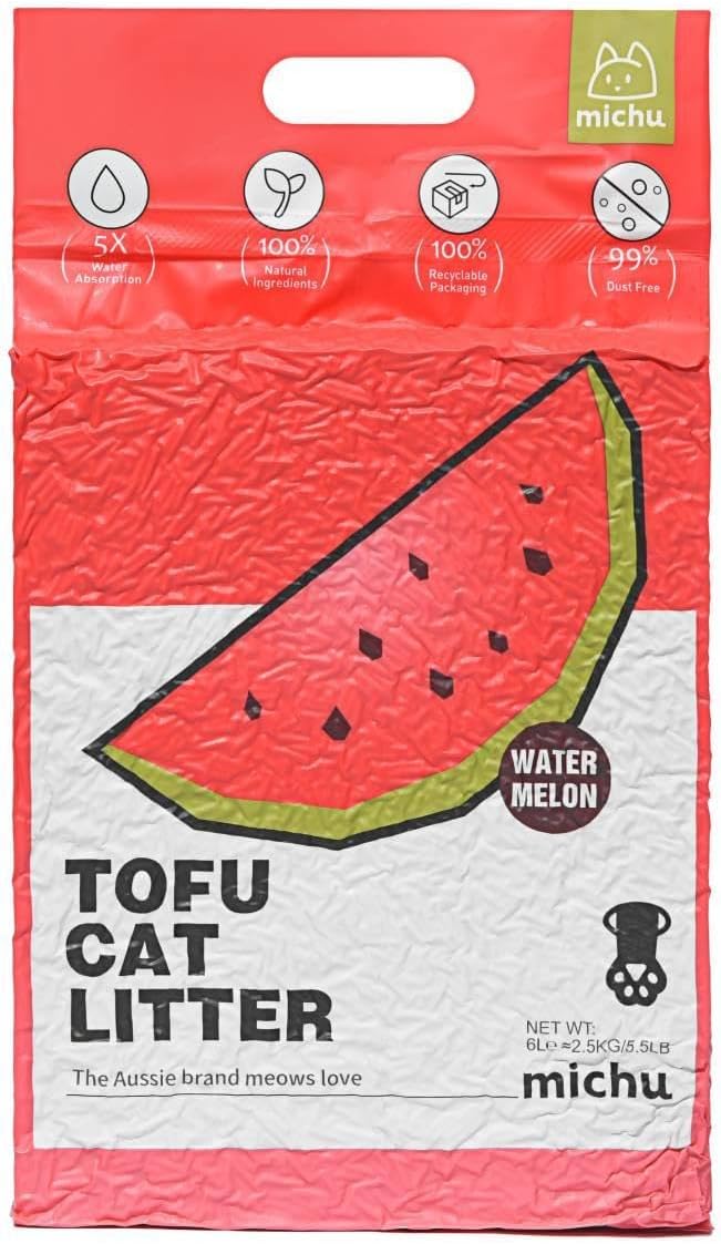 Michu Tofu Cat Litter Natural Clumping Tofu Cat Litter, Fast Clumping and Easily Scoop-able 5.5lb/88oz 5 Scents - Watermelon, 4 Pack