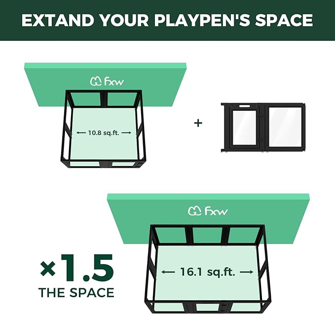 FXW AuraSpace Acrylic Indoor Dog Playpen for Small Dogs, 24 inch, 2 Panels, Includes 1 Gate & 1 Panel, Black
