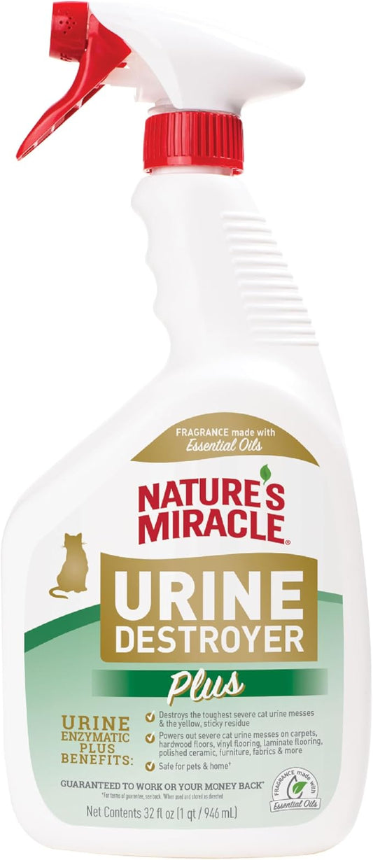 Nature’s Miracle Urine Destroyer Plus Cat, 32 Ounces, Enzymatic Formula, Ready-to-Use