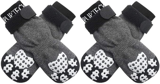 PUPTECK Anti-Slip Dog Socks with Double Sides Grips for Small Medium Large Dogs Hardwood Floors Prevents Licking, Dog Shoes for Hot Pavement Traction Control Paw Protector for Senior Dogs, Grey XXL