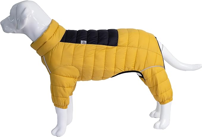 Lovelonglong Warm Jacket - 4 Legs Covered Waterproof Windproof Reflective Vest, Zippered Adjustable Outdoor Snow Jacket for Small Medium Large Dogs, Yellow L