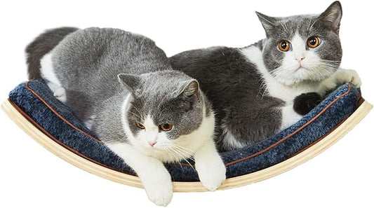 Cat Shelf with Comfortable Cushion - Curved Modern Cat Bed (Large Size) - Lotus Leaf Design Cats Wall Perch - Wall Mounted Cats Furniture for Sleeping, Playing, Climbing, and Lounging