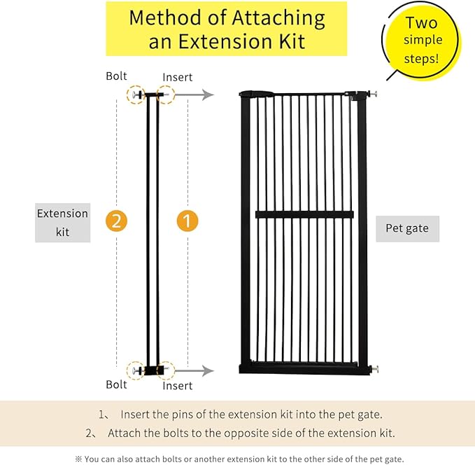Lumizone Extra Tall Cat Gate Extension Kit 61.02" High Pressure Mounted 4.13" Extra Wide 1.37" Gap No Drilling Tall Pet Gate for Dogs (Black, 4.13"/10.5cm)
