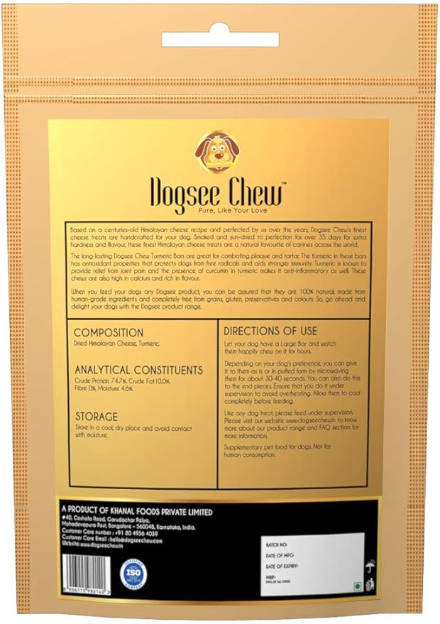 Dogsee Himalayan Yak Cheese Dog Chews with Turmeric/Curcumin (Large - 1 Chew) | Healthy Dog Treats | Hip & Joint Health Supports | Long Lasting Dental Chews