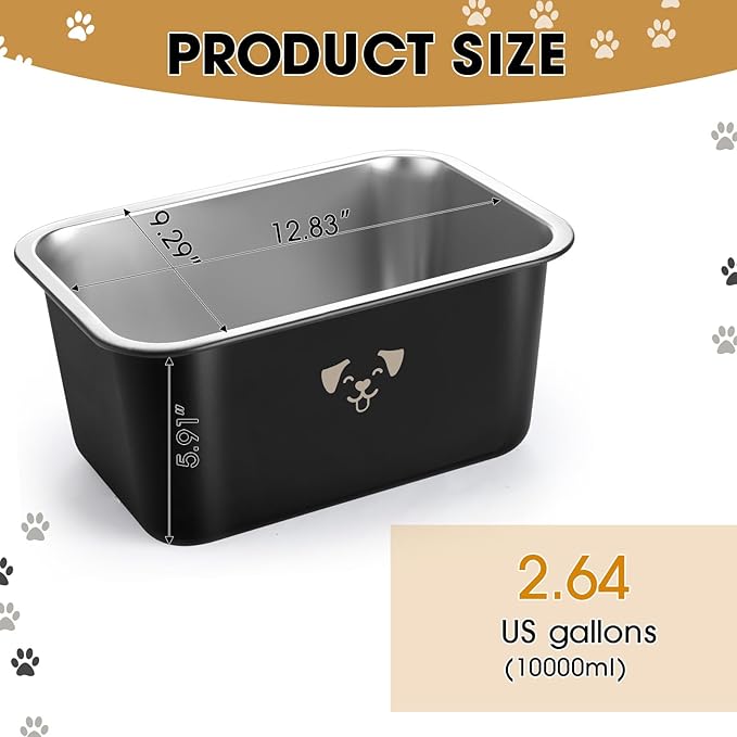 Sweetude 4 Pcs Stainless Steel Dog Bowls Bulk High Capacity Metal Dogs Food and Water Bowls for Large Dogs Pets(Black,2.64 Gallon)