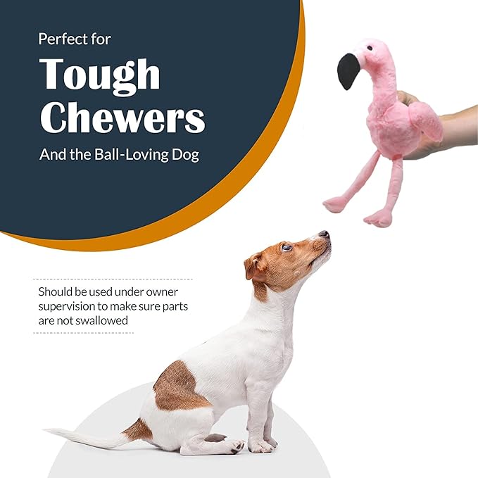 Flourish Pets 3 in 1 Multi-Layer Chew Toy for Active Dogs | Non-Toxic BPA Free Double Stitched Soft Fabric Exterior Dog Toys | Long-Lasting Dog Plush Toys –Small Flamingo 13.5"