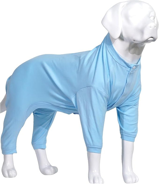 Lovelonglong Four Feet Dog Lightweight Pajamas, Pure Cotton Dog Jumpsuits 4 Legs Dog Onesies T-Shirt Stylish PJS Puppy Costume for Large Medium Small Dogs Lightblue XXXL