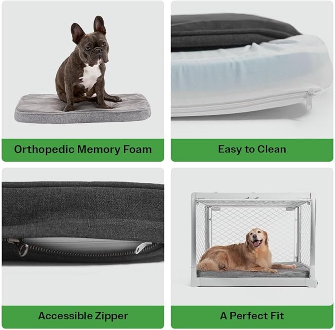 Diggs Snooz Memory Foam Dog Bed - Ideally Sized Revol Dog Crate Pad - Premium Orthopedic Pet Bed for Crate or Home - Grey, Intermediate