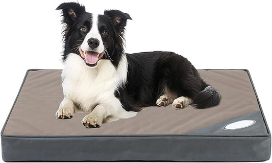 Orthopedic Outdoor Waterproof Dog Beds for Medium Dogs, Washable Crate Bed with Egg Crate Foam Pet Bed Mat and Removable Oxford Fabric Cooling Cover Bed,36"x 26",Beige