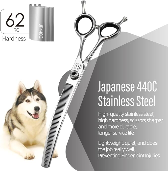 Dog Grooming Scissors: 7.5 inch Professional Pet Curved Thinning Shears Made Of Japanese 440C Advanced Stainless Steel for Dogs Cats and Other Pets