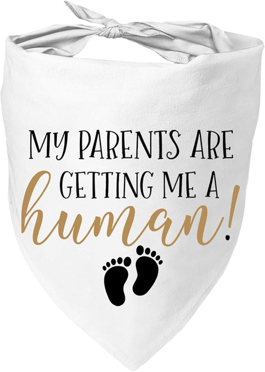 My Parents are Getting me a Human, Pregnancy Announcement Dog Bandana, Gender Reveal Photo Prop Pet Scarf Accessories,Pet Accessories for Dog Lovers (Color)
