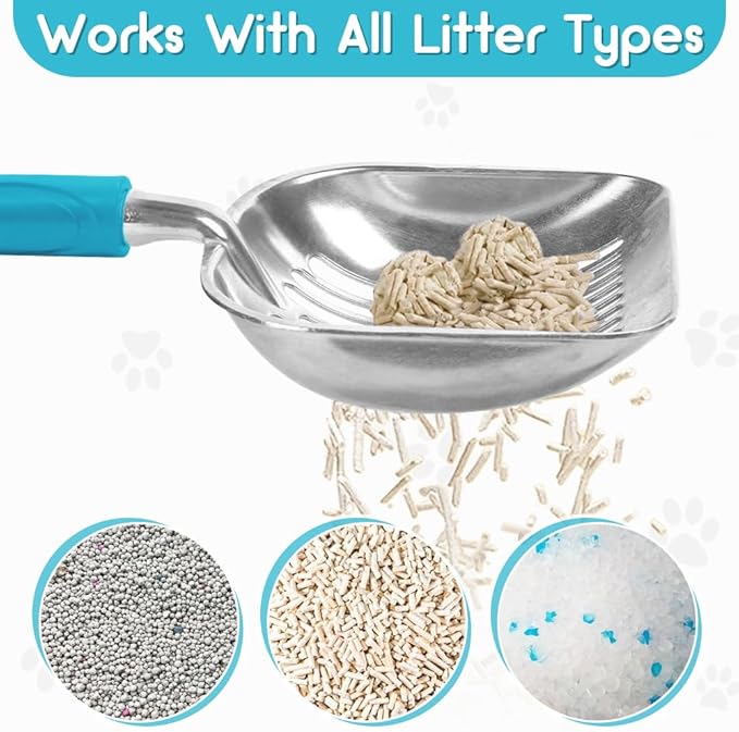 Cat Litter Scoop, Metal Cat Scooper, Plastic Handle Scoop, Sifting Shovel – Heavy Duty Aluminum Alloy Litter Box Scoop with Deep Mesh, Design for Easy Waste Removal and Cleaning(Lake Blue)