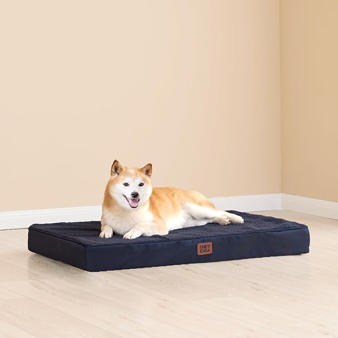 EHEYCIGA Orthopedic Dog Beds for Large Dogs with Removable Washable Cover for Crate, Navy, 35x23